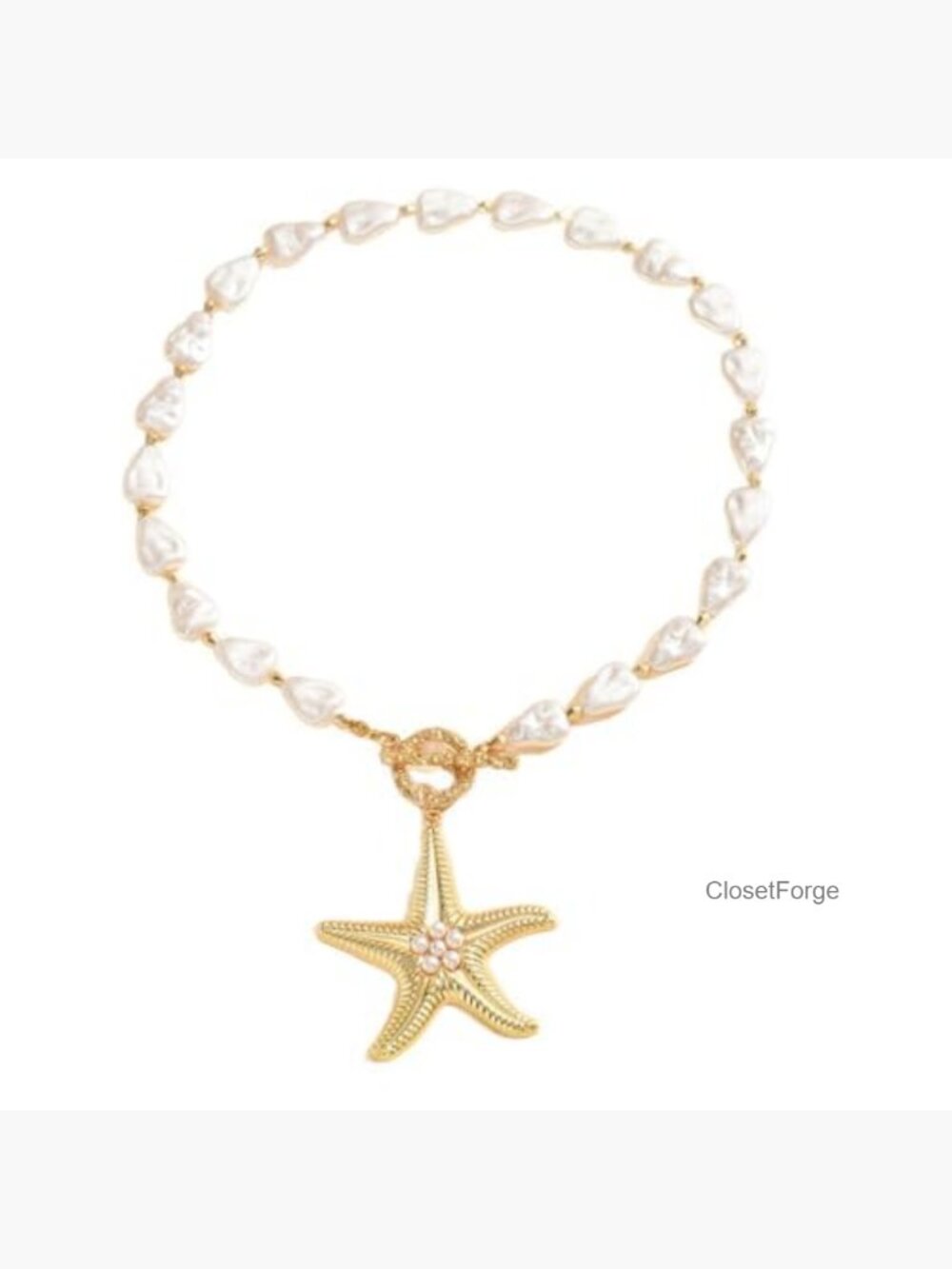 Chunky Gold Starfish Necklace with Baroque Pearl Pendant Layered Choker Beach - Picture 6 of 6